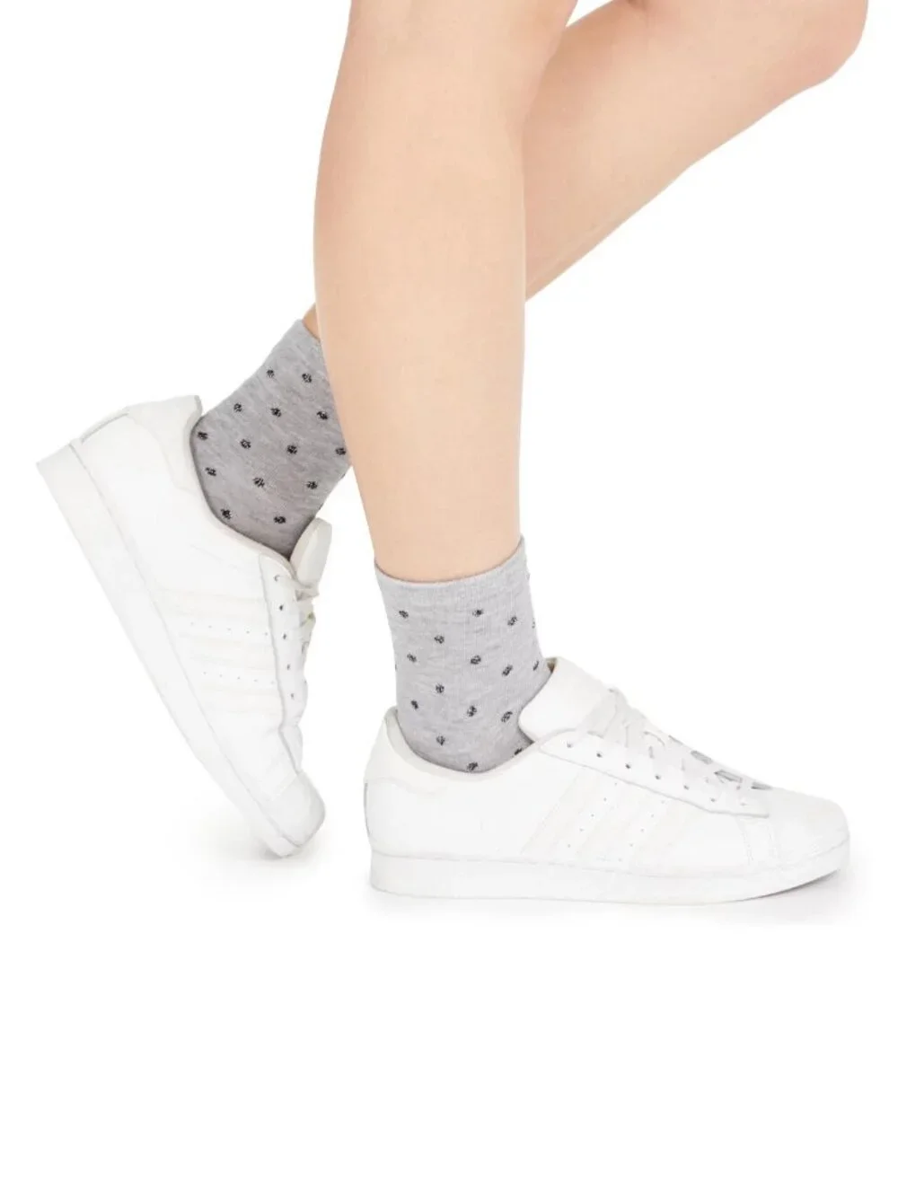 INC Women's 2-Pair Plaid Bow and Dot-Print Anklet Socks, Black Gray, One Size